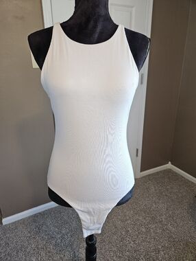 White Ribbed Tank Bodysuit